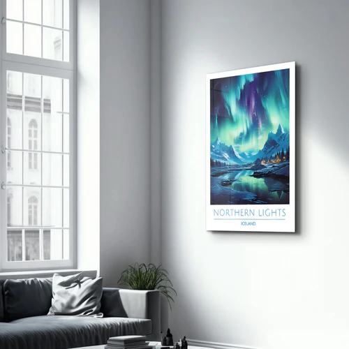 Northern Lights Iceland-Travel Posters | Glass Wall Art - Image 2
