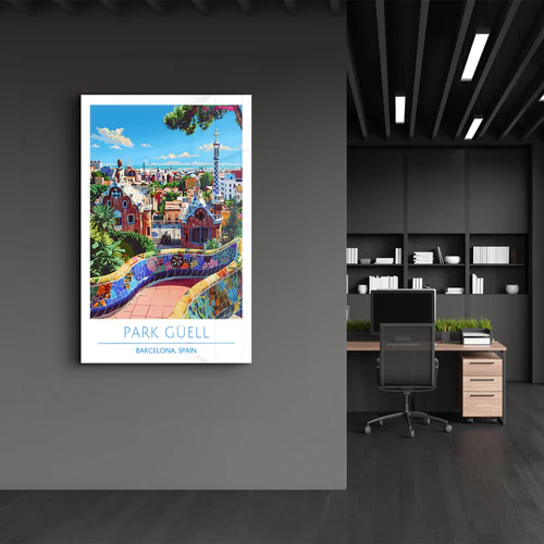 Park Guell-Barcelona Spain-Travel Posters | Glass Wall Art - Image 3