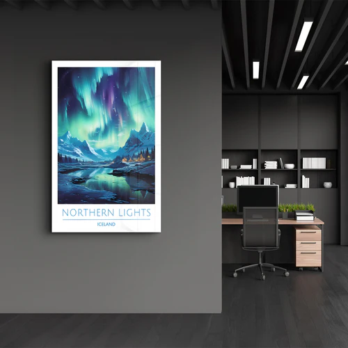 Northern Lights Iceland-Travel Posters | Glass Wall Art - Image 3