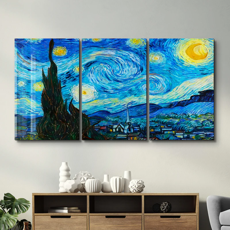 ・"Van Gogh The Starry Night - Trio"・Glass Wall Art - Image 2