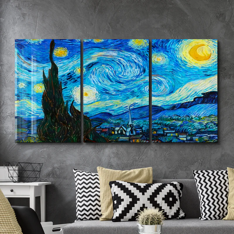 ・"Van Gogh The Starry Night - Trio"・Glass Wall Art - Image 3