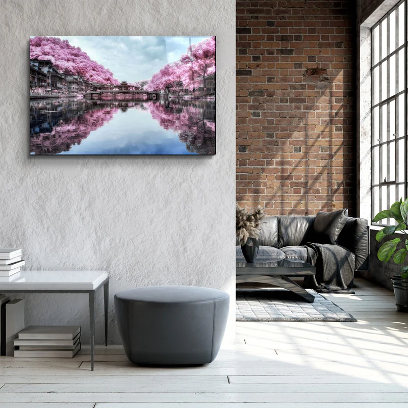 ・"Pink Trees Reflection"・Glass Wall Art - Image 3