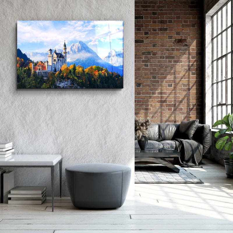 ・"Beautiful view of Neuschwanstein castle in the Bavarian Alps, Germany"・Glass Wall Art - Image 3