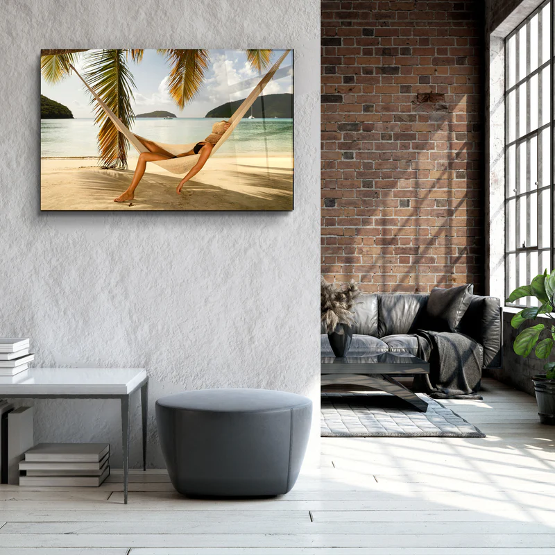 ・"Hammock Under Palm Trees"・Glass Wall Art - Image 3