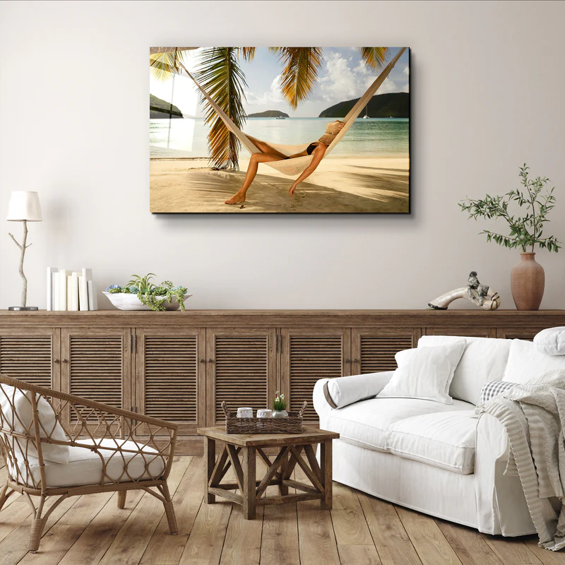 ・"Hammock Under Palm Trees"・Glass Wall Art - Image 2
