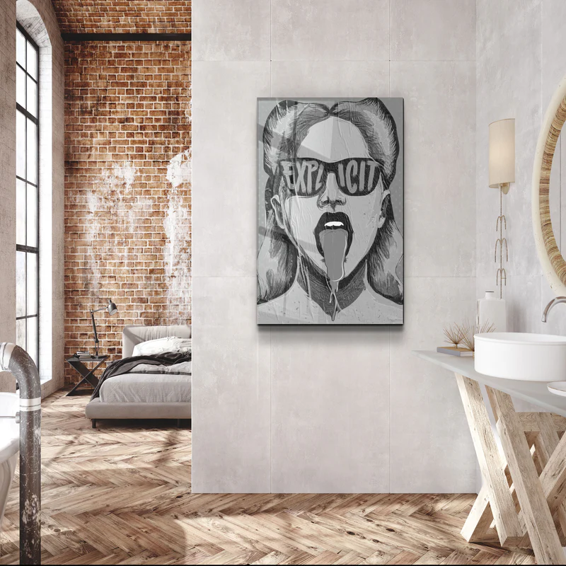・"Explicit - Gray"・Designer's Collection Glass Wall Art - Image 3