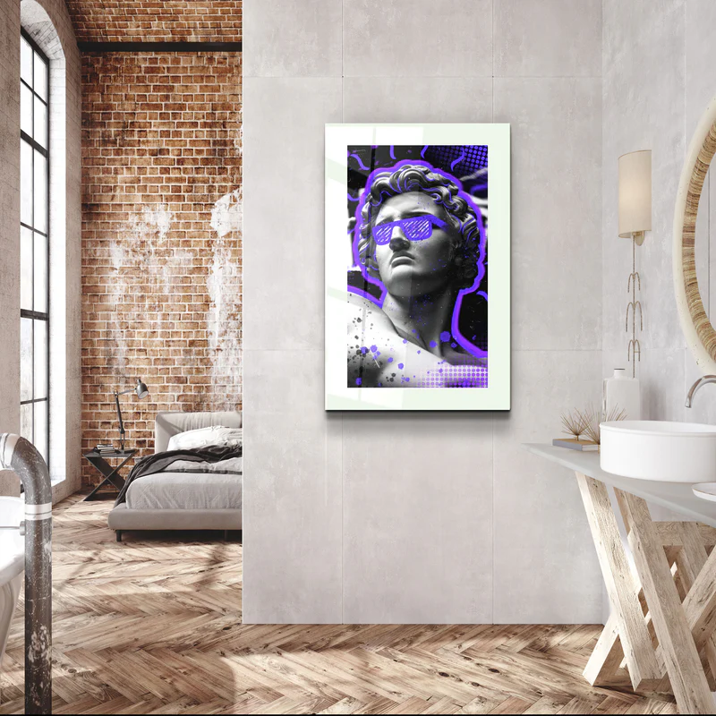 ・"Statue Pop Art Purple"・Designer's Collection Glass Wall Art - Image 2