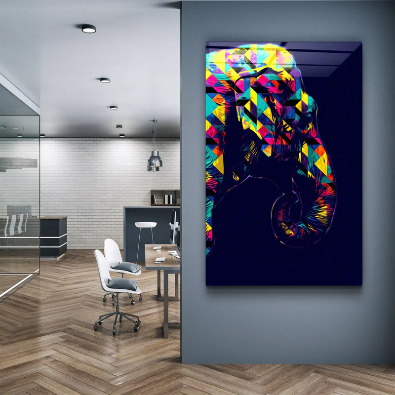 ・"Colormix Elephant Portrait"・Glass Wall Art - Image 2