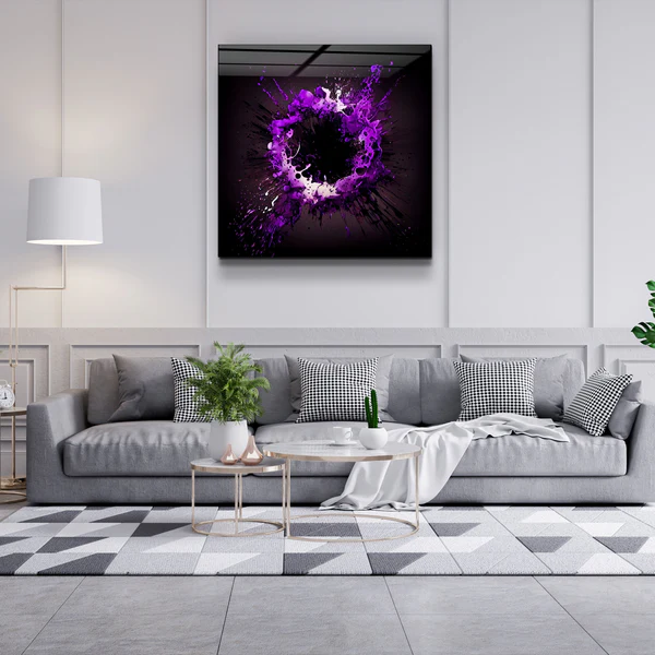 ."Paint Splash Ring-Purple". Designer's Collection Glass Wall Art - Image 2