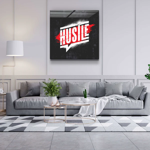."Hustle". Motivational Glass Wall Art - Image 3