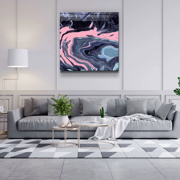 ."Pink Wave in the Black". Designer's Collection Glass Wall Art - Image 3