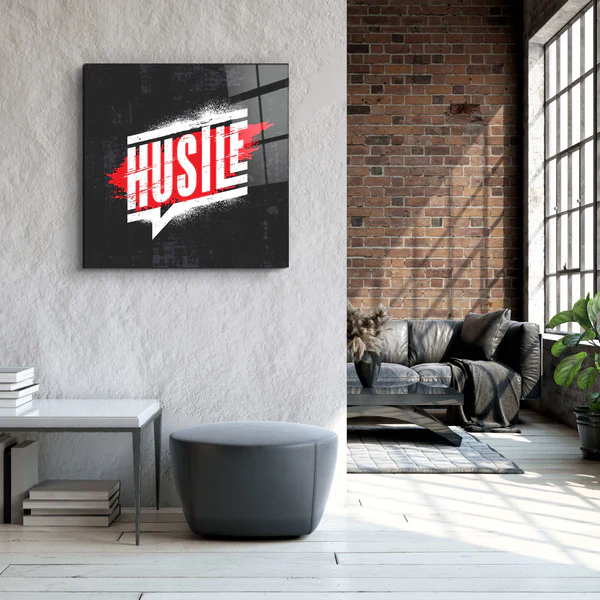 ."Hustle". Motivational Glass Wall Art - Image 2