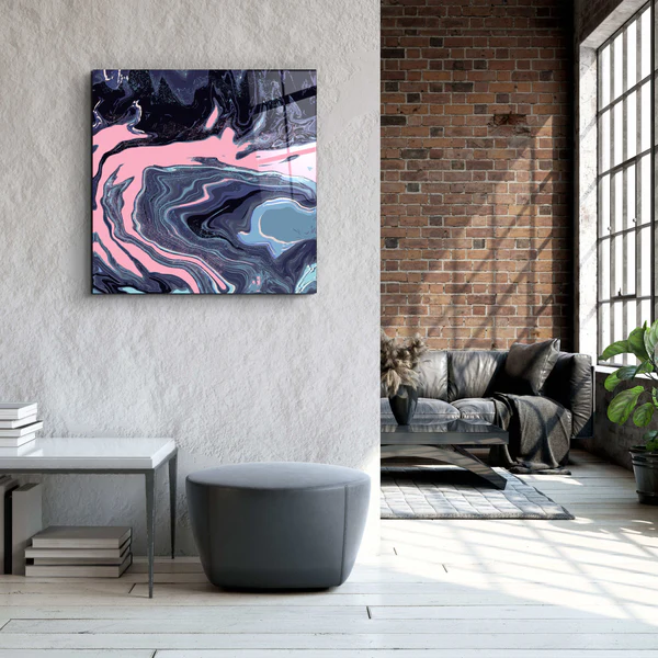 ."Pink Wave in the Black". Designer's Collection Glass Wall Art - Image 2