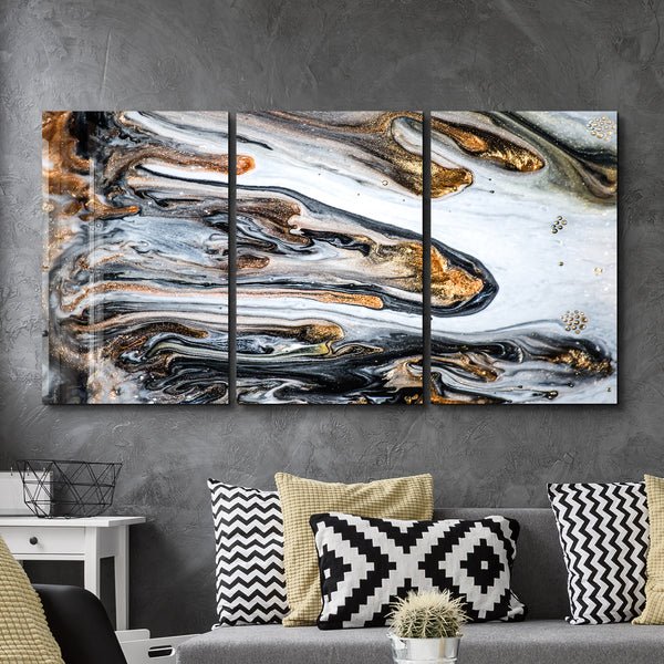 ・"Marble with Golden Dust V2 - Trio"・Glass Wall Art - Image 2
