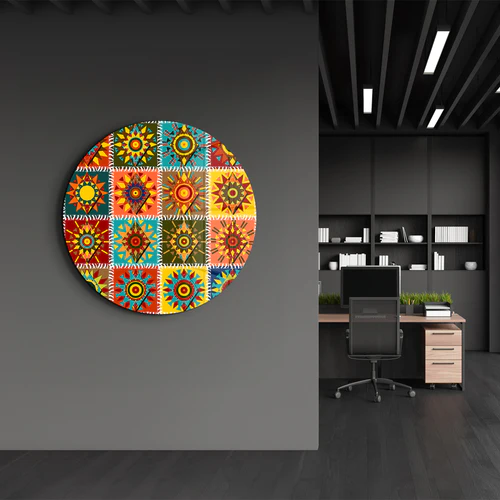 ・"Patchwork 2"・Rounded Glass Wall Art - Image 2