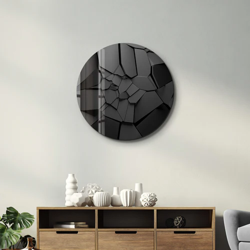 ・"Black Broken Wall"・Rounded Glass Wall Art - Image 2