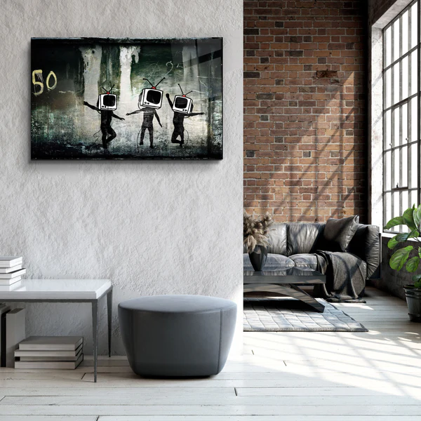 ・"Banksy - Dancing TV"・Glass Wall Art - Image 3
