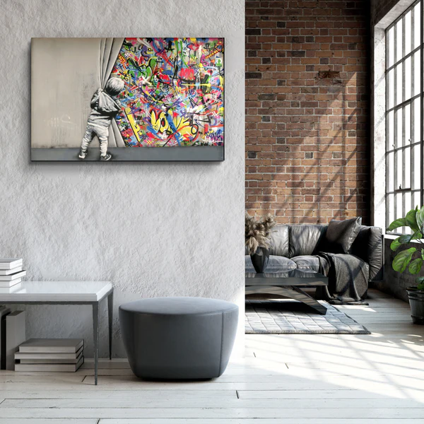 "BANKSY - Pull Back the Curtain"ć»GLASS WALL ART - Image 3
