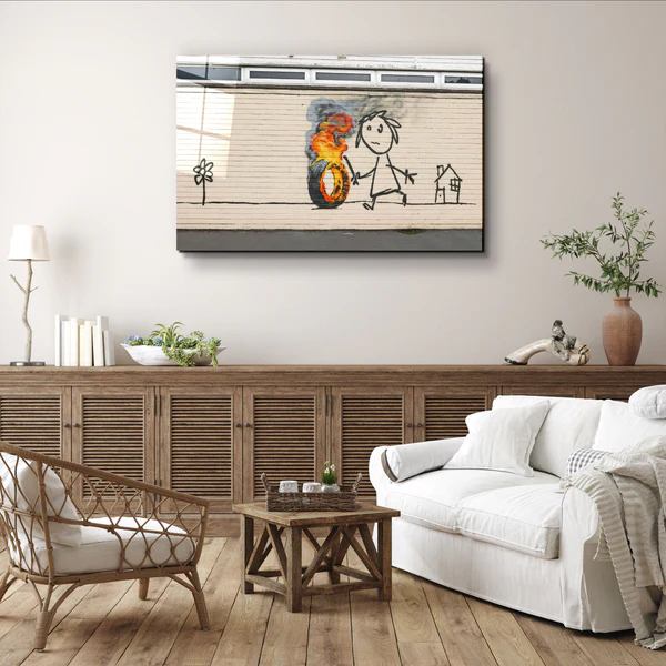 ・"Banksy - Burning Toy"・Designer's Collection Glass Wall Art - Image 2
