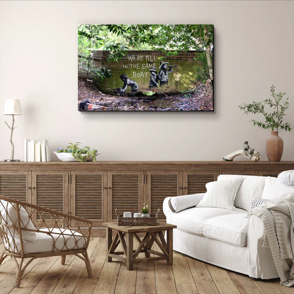 ・"Banksy - We are all in the same boat"・Glass Wall Art - Image 2